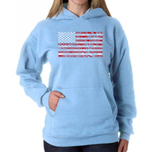 Load image into Gallery viewer, Women&#39;s Word Art Hooded Sweatshirt - Fireworks American Flag