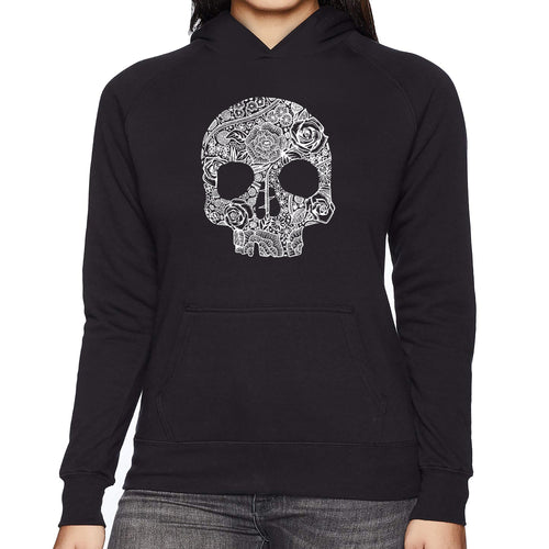 Flower Skull  - Women's Word Art Hooded Sweatshirt
