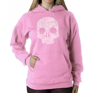 Flower Skull  - Women's Word Art Hooded Sweatshirt