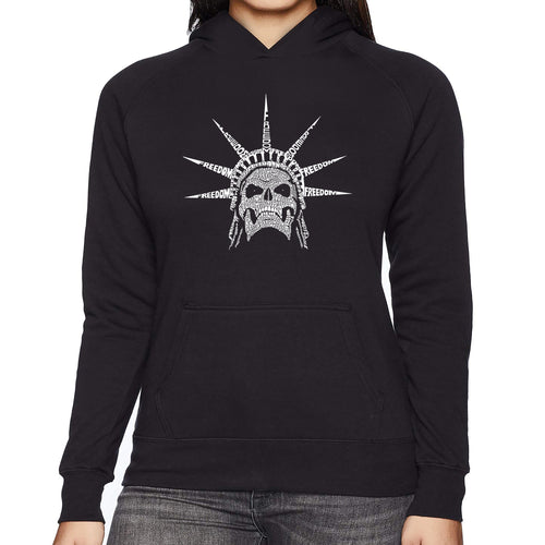 Freedom Skull  - Women's Word Art Hooded Sweatshirt