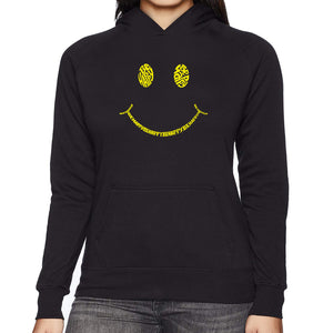 Be Happy Smiley Face  - Women's Word Art Hooded Sweatshirt