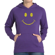 Load image into Gallery viewer, Be Happy Smiley Face  - Women&#39;s Word Art Hooded Sweatshirt