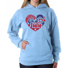 Load image into Gallery viewer, Women&#39;s Word Art Hooded Sweatshirt - July 4th Heart