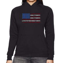 Load image into Gallery viewer, Land of the Free American Flag  - Women&#39;s Word Art Hooded Sweatshirt
