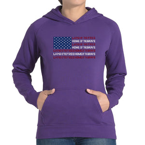 Land of the Free American Flag  - Women's Word Art Hooded Sweatshirt