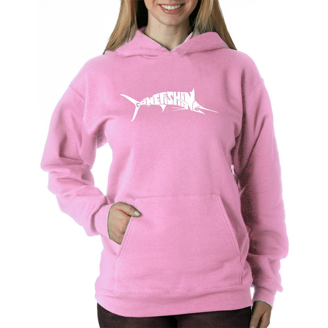 Marlin Gone Fishing - Women's Word Art Hooded Sweatshirt