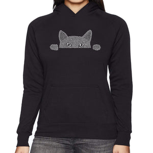 Peeking Cat - Women's Word Art Hooded Sweatshirt