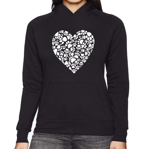 Paw Prints Heart  - Women's Word Art Hooded Sweatshirt