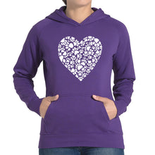 Load image into Gallery viewer, Paw Prints Heart  - Women&#39;s Word Art Hooded Sweatshirt