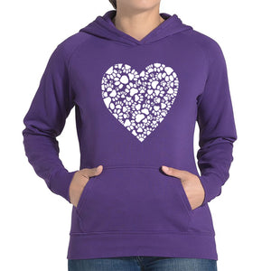 Paw Prints Heart  - Women's Word Art Hooded Sweatshirt