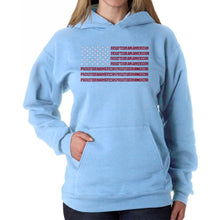 Load image into Gallery viewer, Proud To Be An American - Women&#39;s Word Art Hooded Sweatshirt