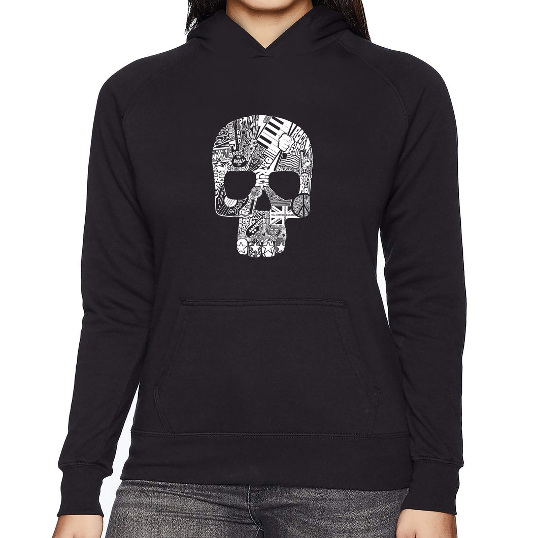 Rock n Roll Skull - Women's Word Art Hooded Sweatshirt