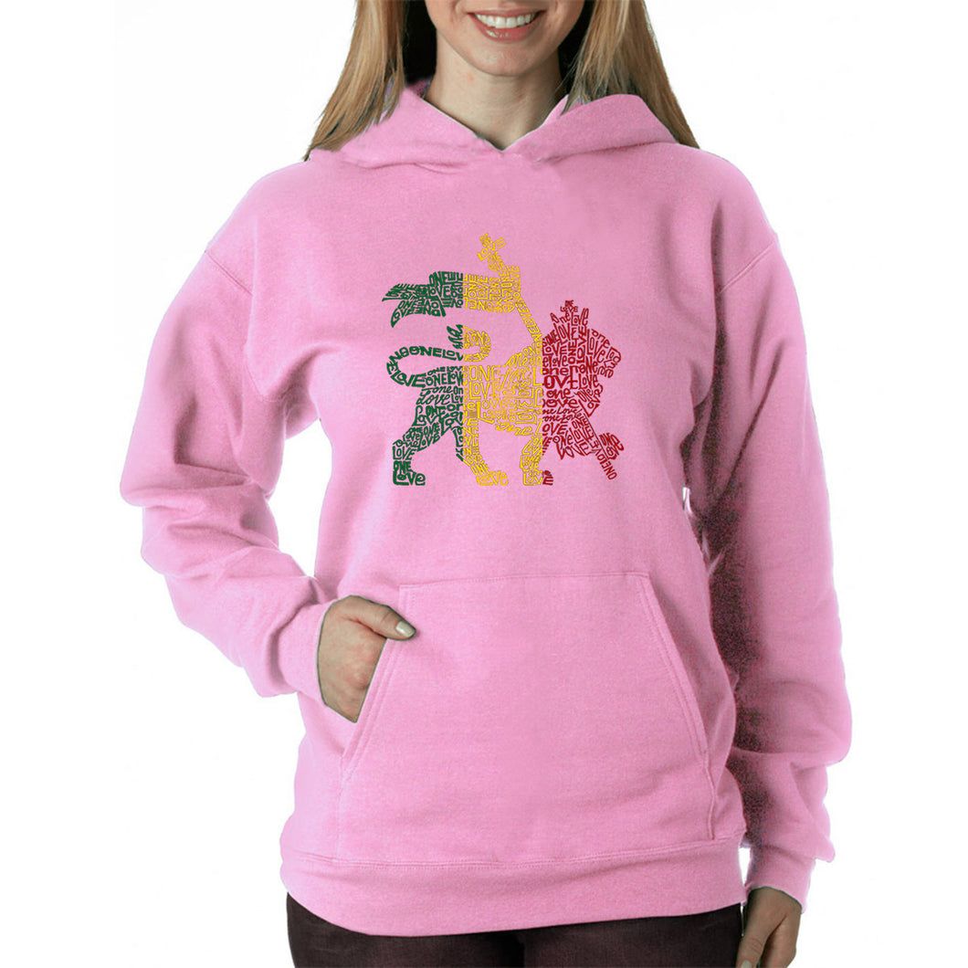One Love Rasta Lion - Women's Word Art Hooded Sweatshirt
