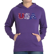 Load image into Gallery viewer, USA Fireworks - Women&#39;s Word Art Hooded Sweatshirt