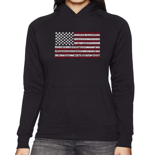 50 States USA Flag  - Women's Word Art Hooded Sweatshirt