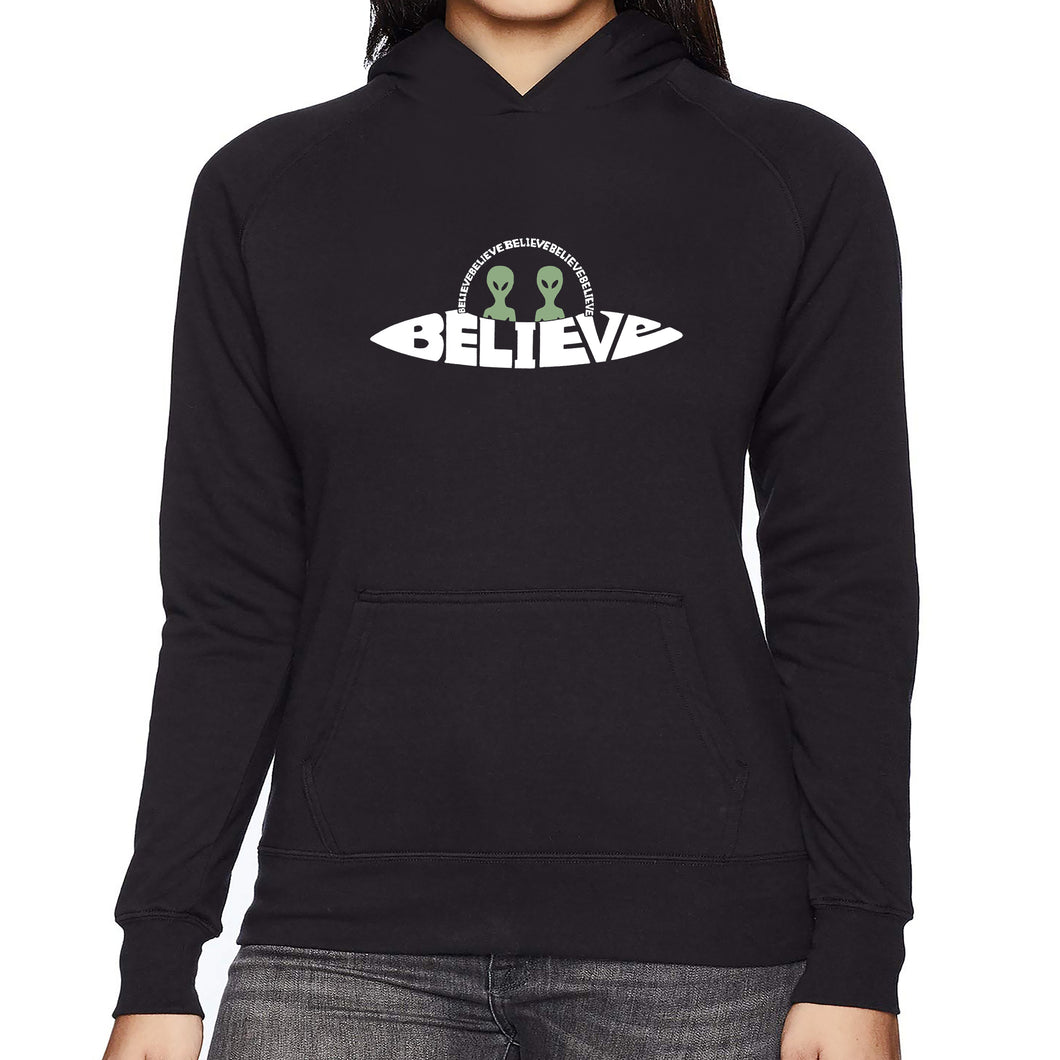 Believe UFO - Women's Word Art Hooded Sweatshirt