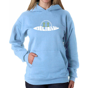 Believe UFO - Women's Word Art Hooded Sweatshirt
