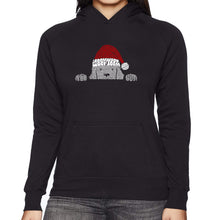Load image into Gallery viewer, Christmas Peeking Dog - Women&#39;s Word Art Hooded Sweatshirt