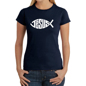 Christian Jesus Name Fish Symbol - Women's Word Art T-Shirt