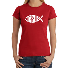 Load image into Gallery viewer, Christian Jesus Name Fish Symbol - Women&#39;s Word Art T-Shirt