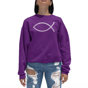 JESUS FISH - Women's Word Art Crewneck Sweatshirt