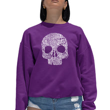 Load image into Gallery viewer, Flower Skull  - Women&#39;s Word Art Crewneck Sweatshirt