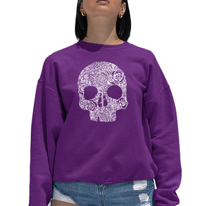 Flower Skull  - Women's Word Art Crewneck Sweatshirt