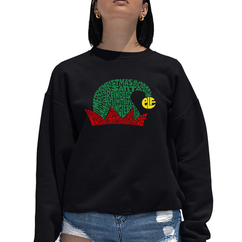 Christmas Elf Hat - Women's Word Art Crewneck Sweatshirt