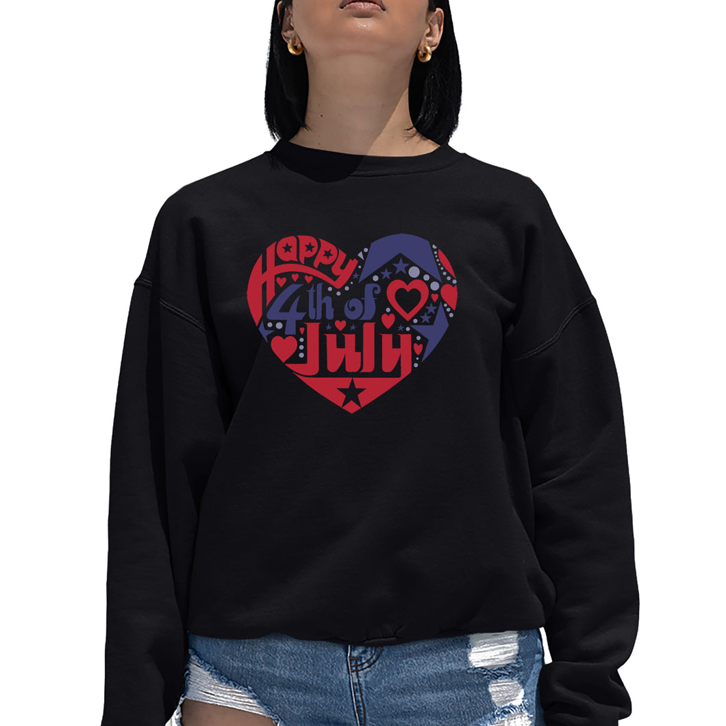 Women's Word Art Crewneck Sweatshirt - July 4th Heart