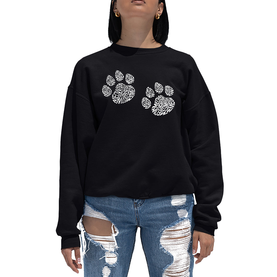 Meow Cat Prints -  Women's Word Art Crewneck Sweatshirt