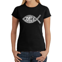 Load image into Gallery viewer, John 3:16 Fish Symbol -  Women&#39;s Word Art T-Shirt