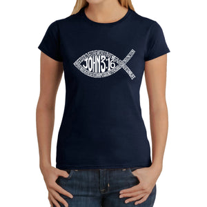 John 3:16 Fish Symbol -  Women's Word Art T-Shirt