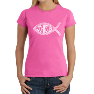 John 3:16 Fish Symbol -  Women's Word Art T-Shirt