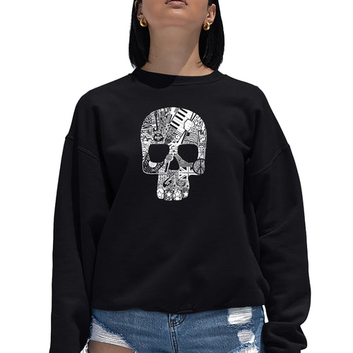 Rock n Roll Skull - Women's Word Art Crewneck Sweatshirt