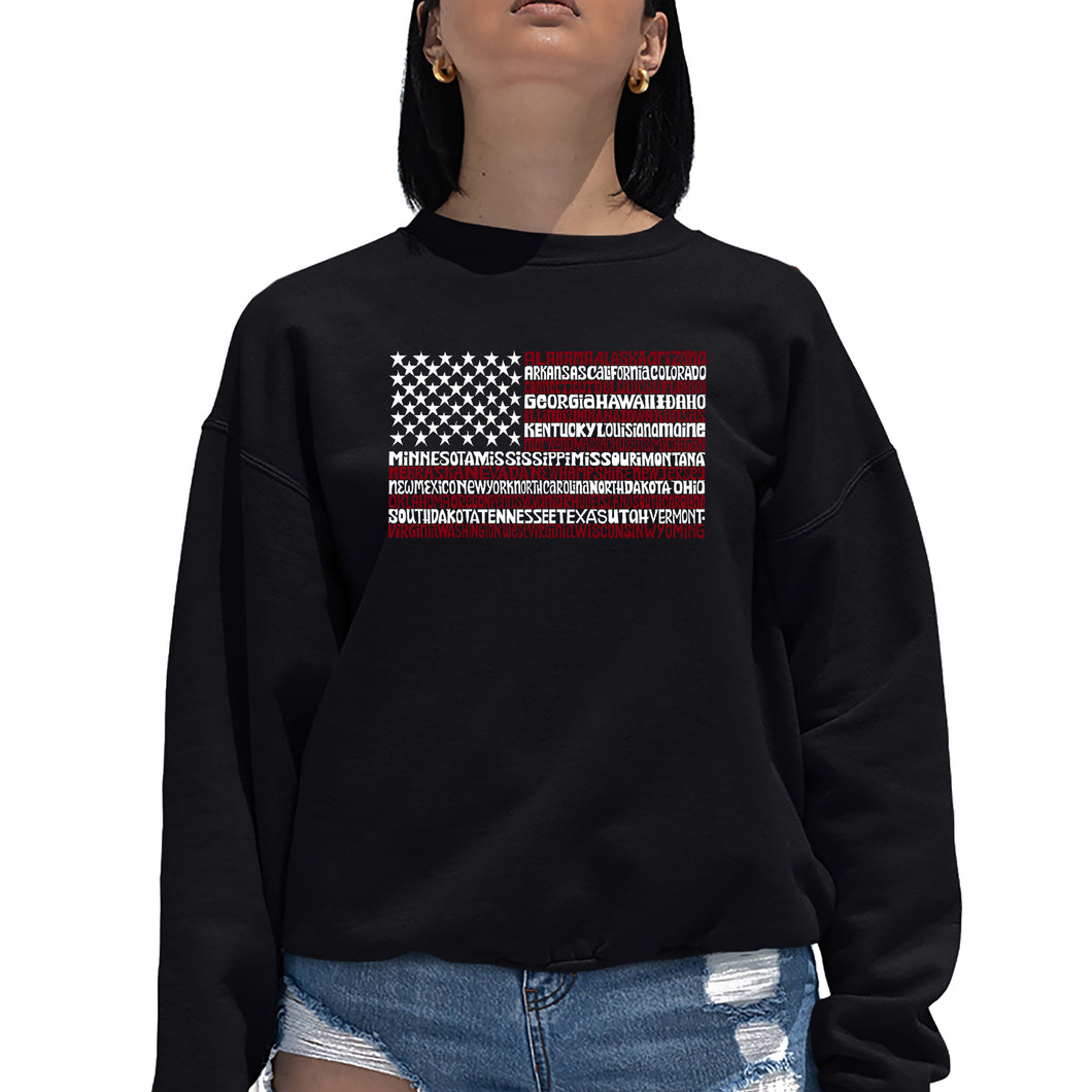 50 States USA Flag  - Women's Word Art Crewneck Sweatshirt