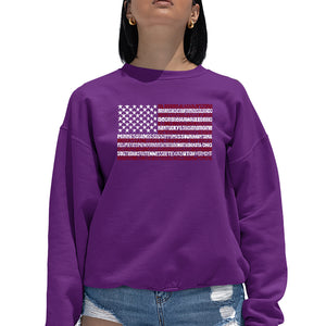 50 States USA Flag  - Women's Word Art Crewneck Sweatshirt