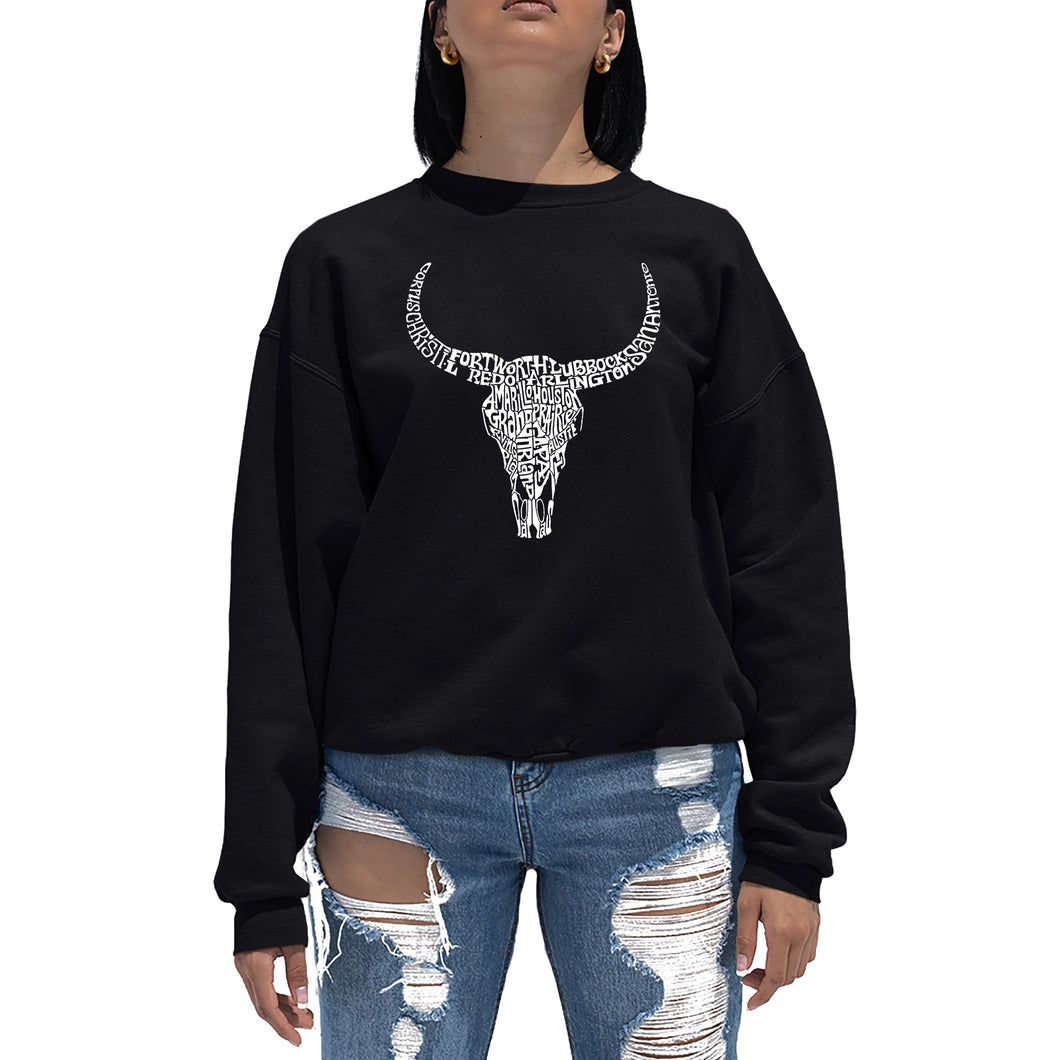 Texas Skull - Women's Word Art Crewneck Sweatshirt