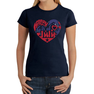 Women's Word Art T-Shirt - July 4th Heart