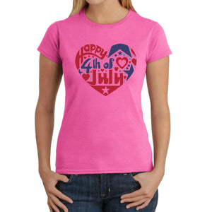 Women's Word Art T-Shirt - July 4th Heart