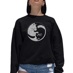 Yin Yang Cat  - Women's Word Art Crewneck Sweatshirt