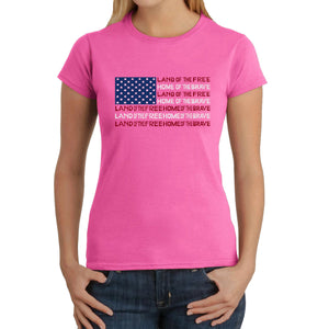 Land of the Free American Flag  - Women's Word Art T-Shirt