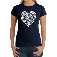 Load image into Gallery viewer, Paw Prints Heart  - Women&#39;s Word Art T-Shirt