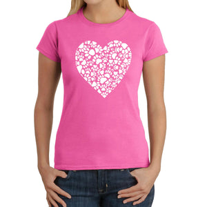 Paw Prints Heart  - Women's Word Art T-Shirt