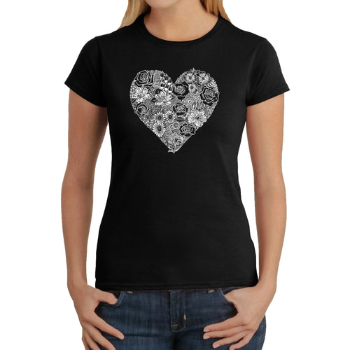 Heart Flowers  - Women's Word Art T-Shirt