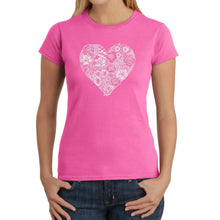 Load image into Gallery viewer, Heart Flowers  - Women&#39;s Word Art T-Shirt