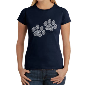 Woof Paw Prints -  Women's Word Art T-Shirt