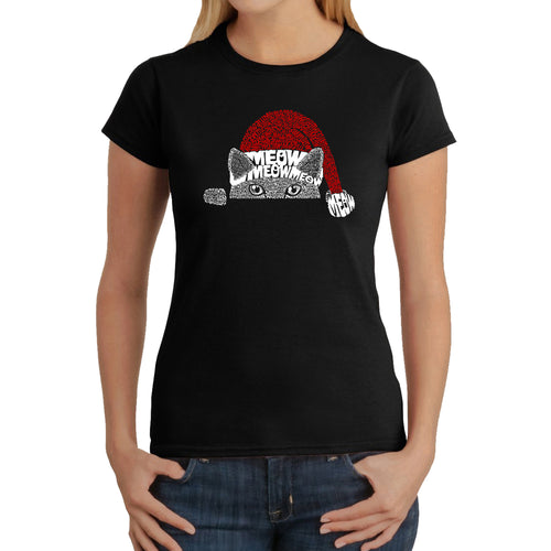 Christmas Peeking Cat - Women's Word Art T-Shirt