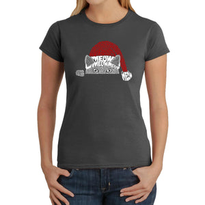 Christmas Peeking Cat - Women's Word Art T-Shirt
