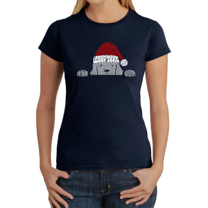 Christmas Peeking Dog - Women's Word Art T-Shirt