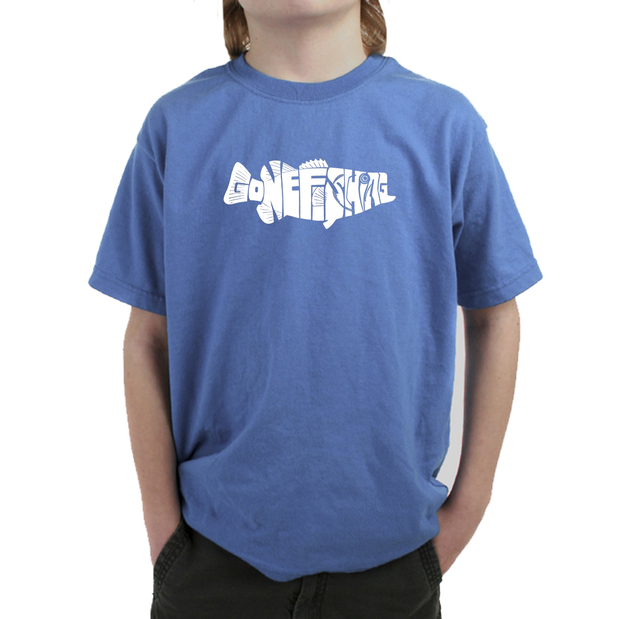 Bass Gone Fishing - Boy's Word Art T-Shirt XL / Carolina
